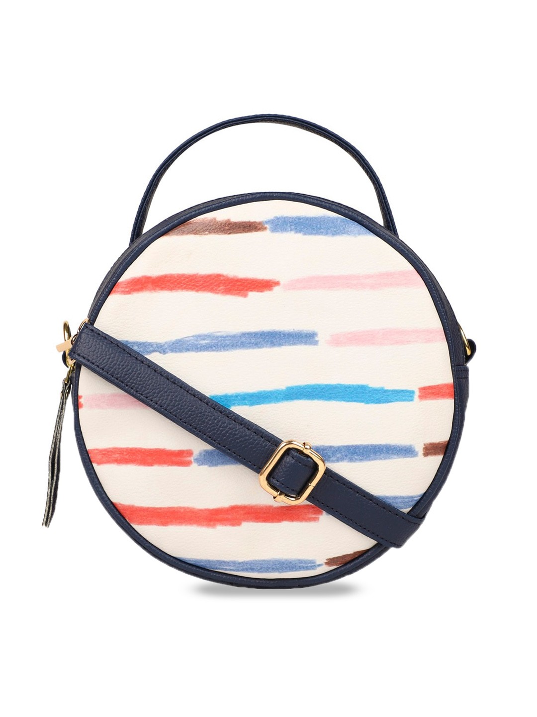 

Bagsy Malone Striped PU Water Resistant Structured Sling Bag, White