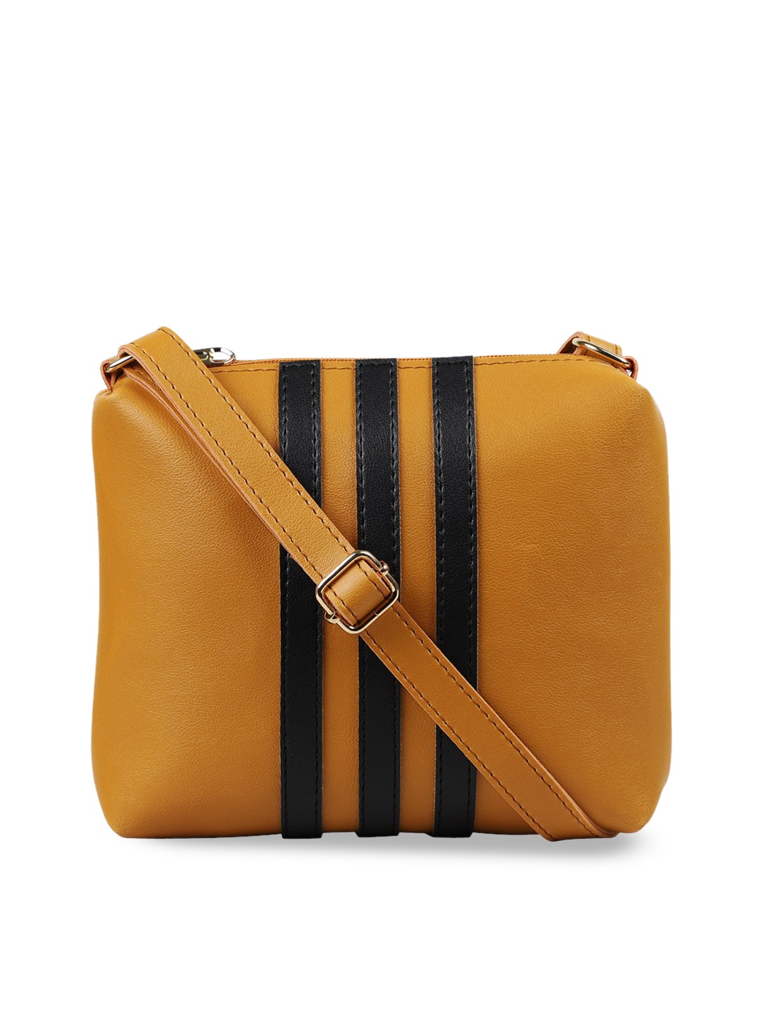 

Bagsy Malone Women Striped PU Shopper Sling Bag, Mustard