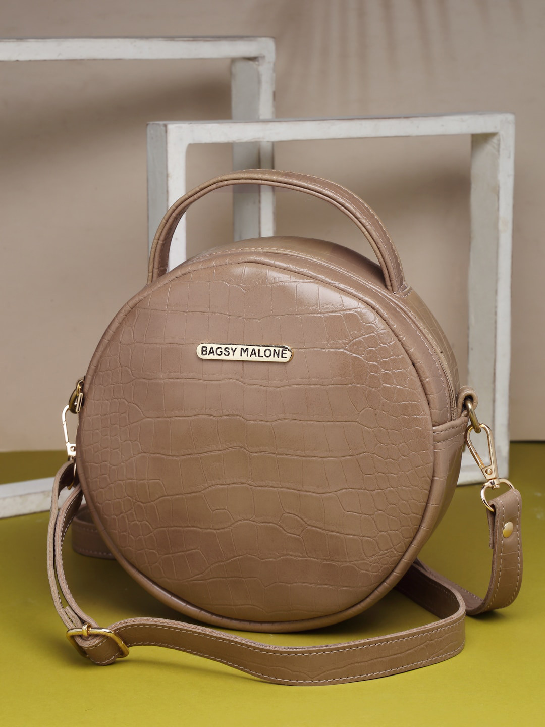 

Bagsy Malone Textured PU Sling Bag, Camel brown
