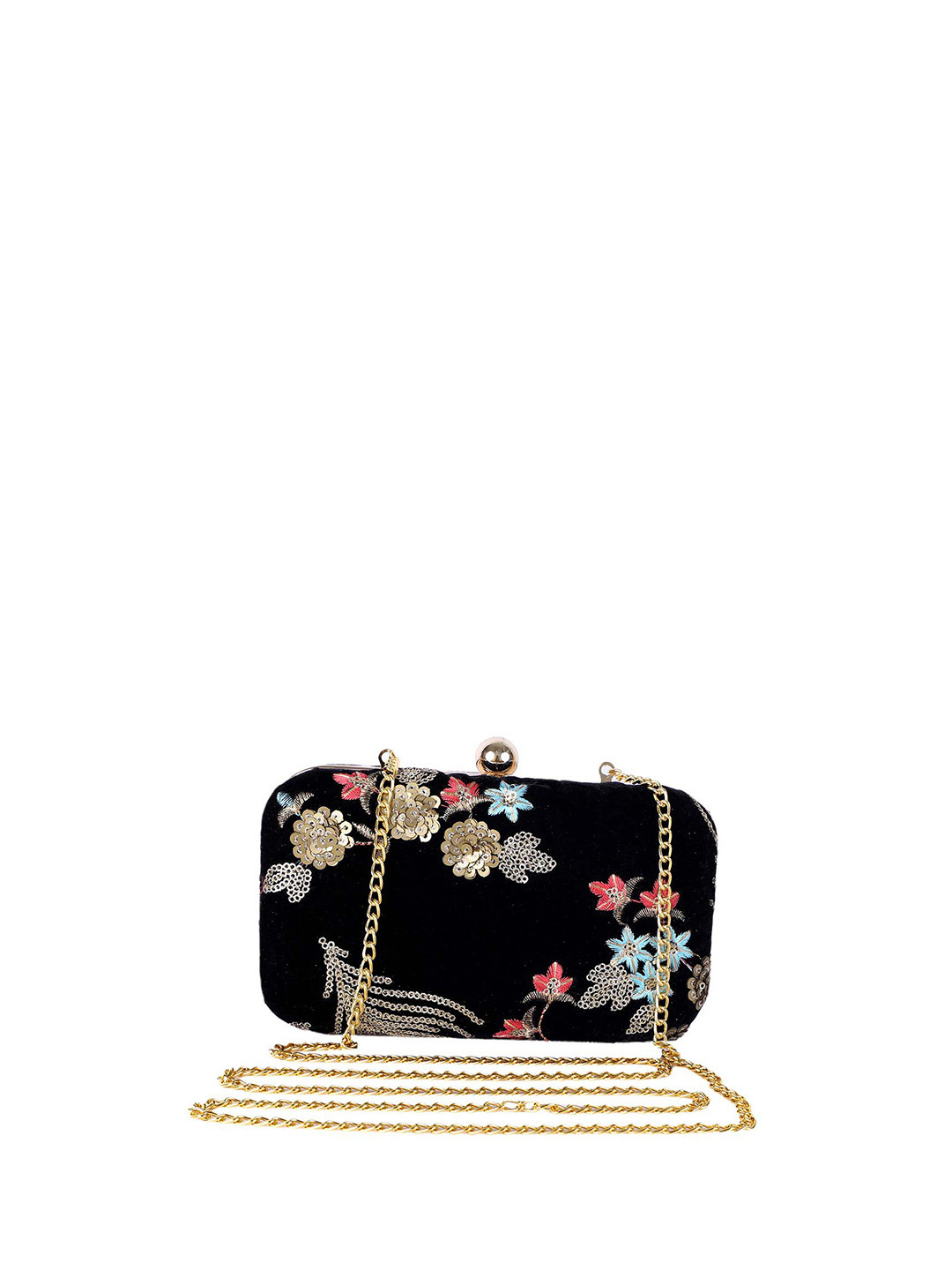 

REZZY Women Embroidered Fabric Box Clutch, Black