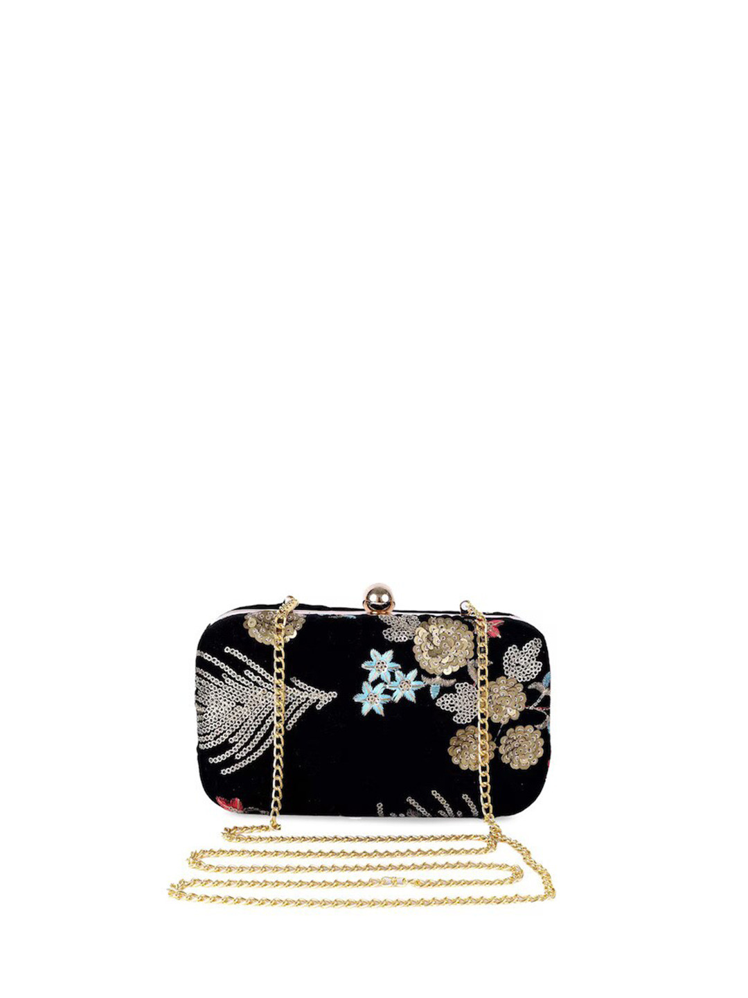 

REZZY Floral Embroidered Embellished Box Clutch, Black