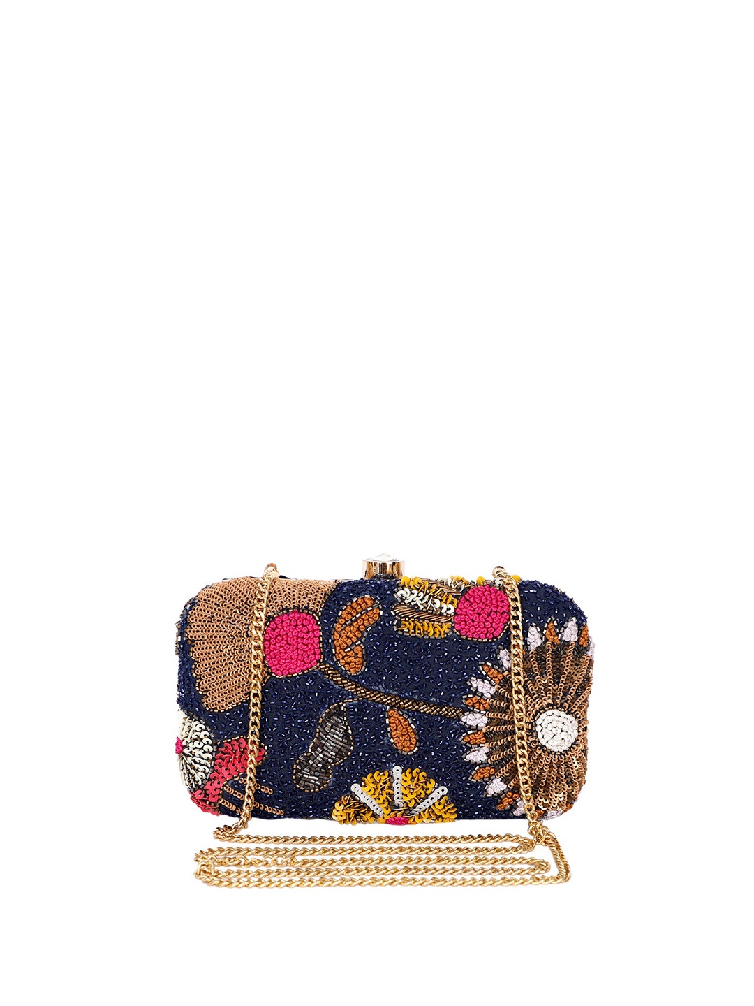 

REZZY Women Embroidered Box Clutch, Navy blue