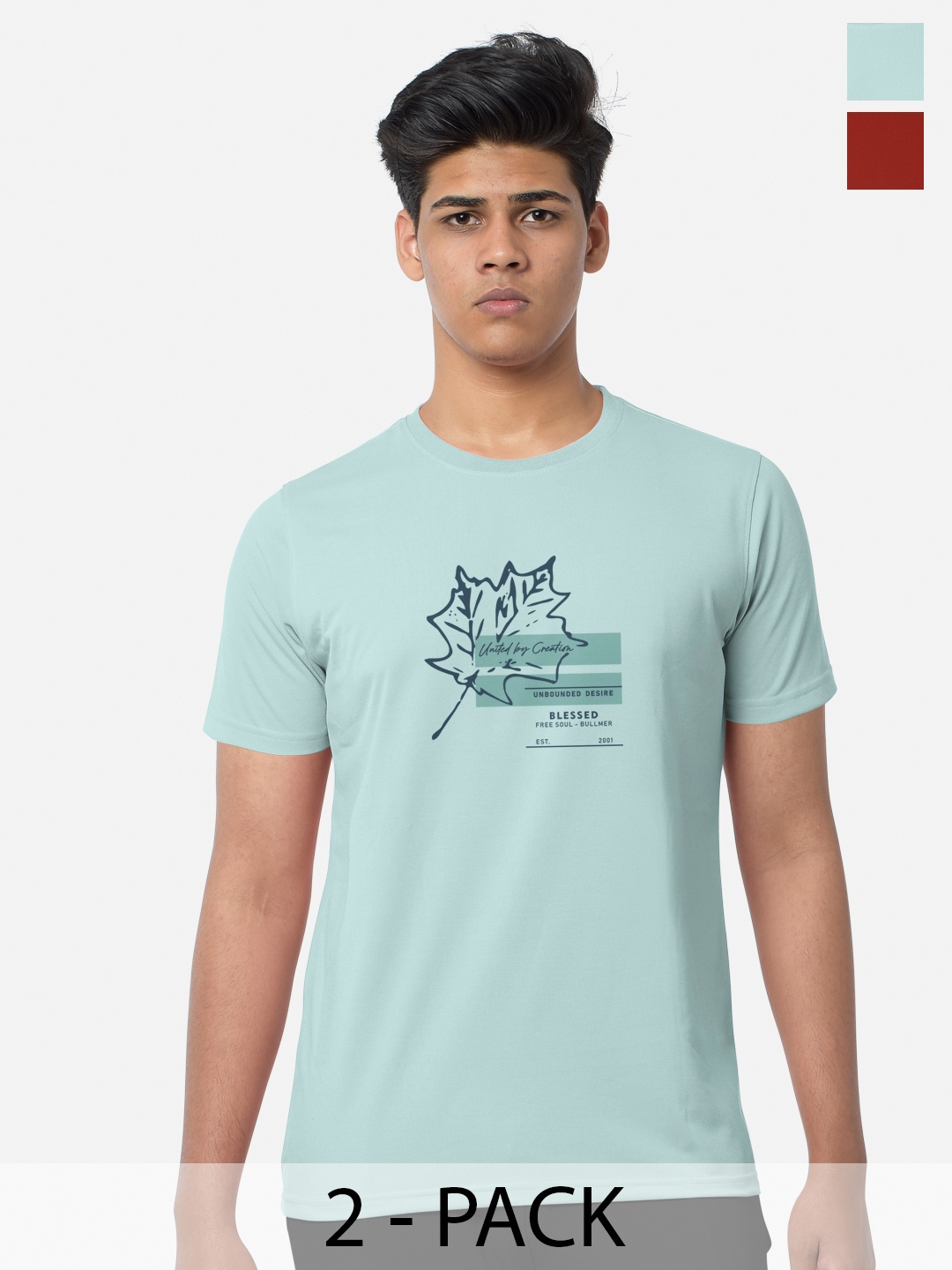 

BULLMER Pack of 2 Graphic Printed T-shirts, Sea green