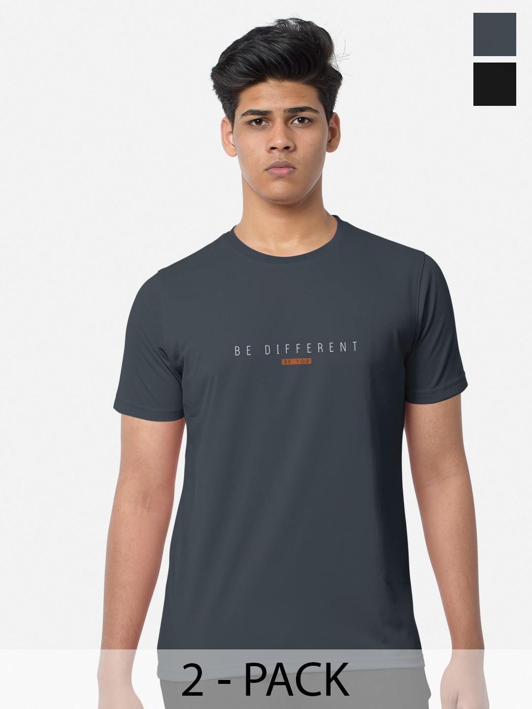 

BULLMER Pack of 2 Typography Printed T-shirts, Grey