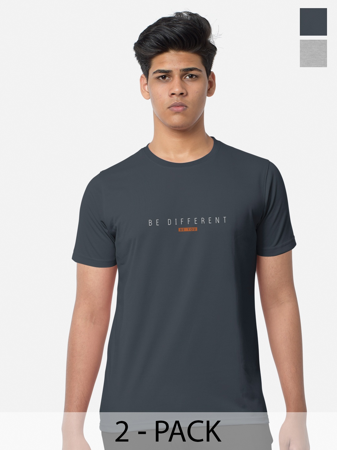 

BULLMER Pack of 2 Typography Printed T-shirts, Grey