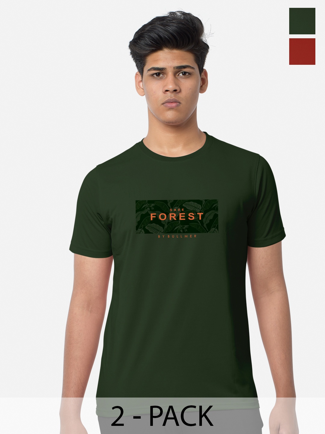 

BULLMER Pack of 2 Printed T-shirts, Green