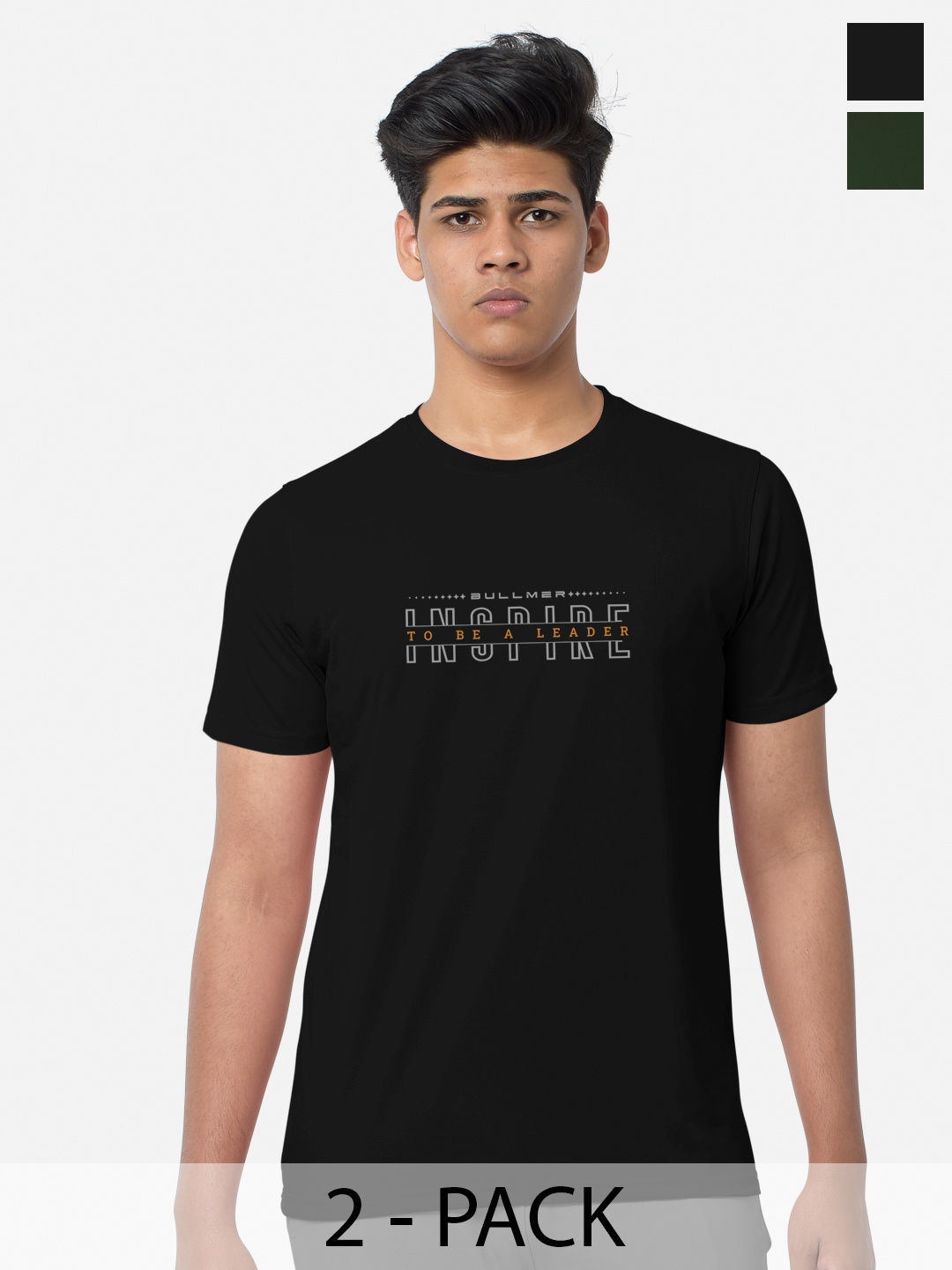 

BULLMER Pack of 2 Typography Printed T-shirts, Black
