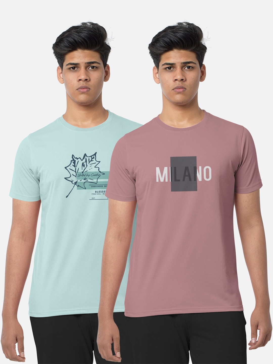 

BULLMER Pack Of 2 Graphic Printed Cotton Sports T-shirt, Sea green