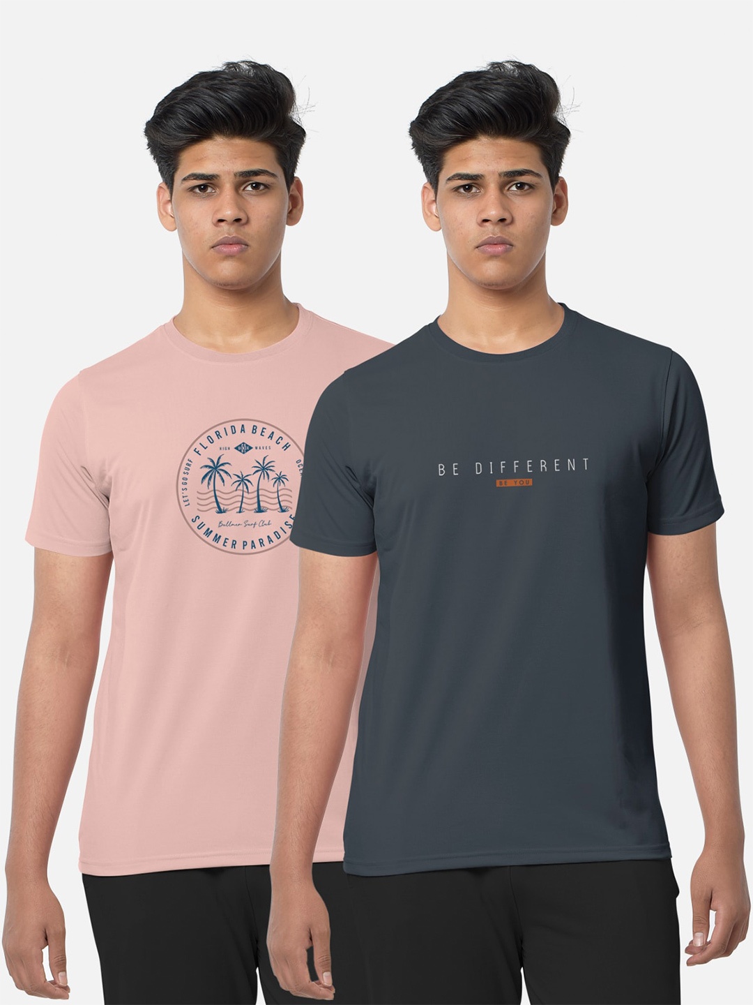 

BULLMER Pack Of 2 Cotton Sports T-shirt, Peach