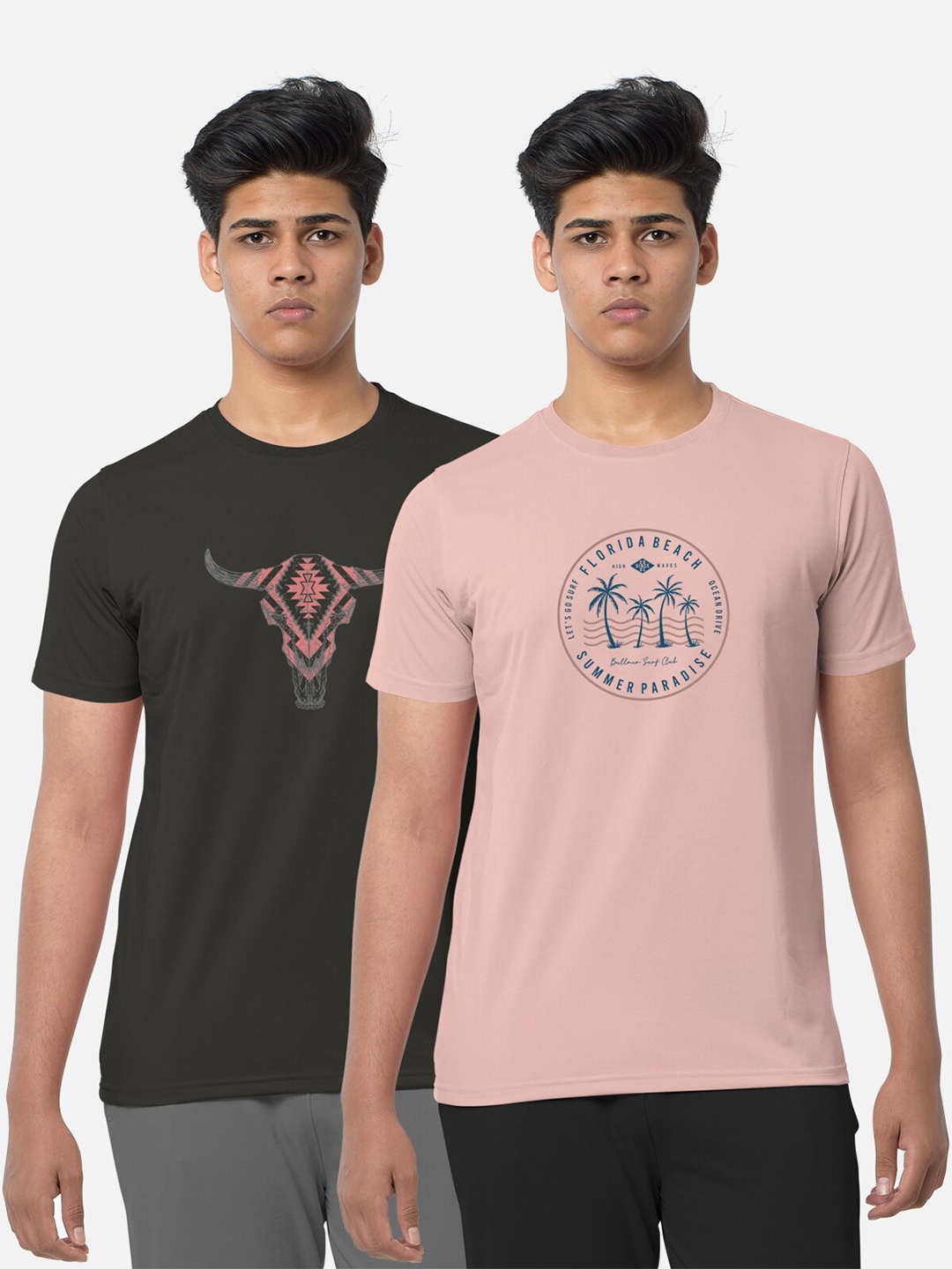 

BULLMER Pack Of 2 Graphic Printed Round Neck T-shirt, Charcoal