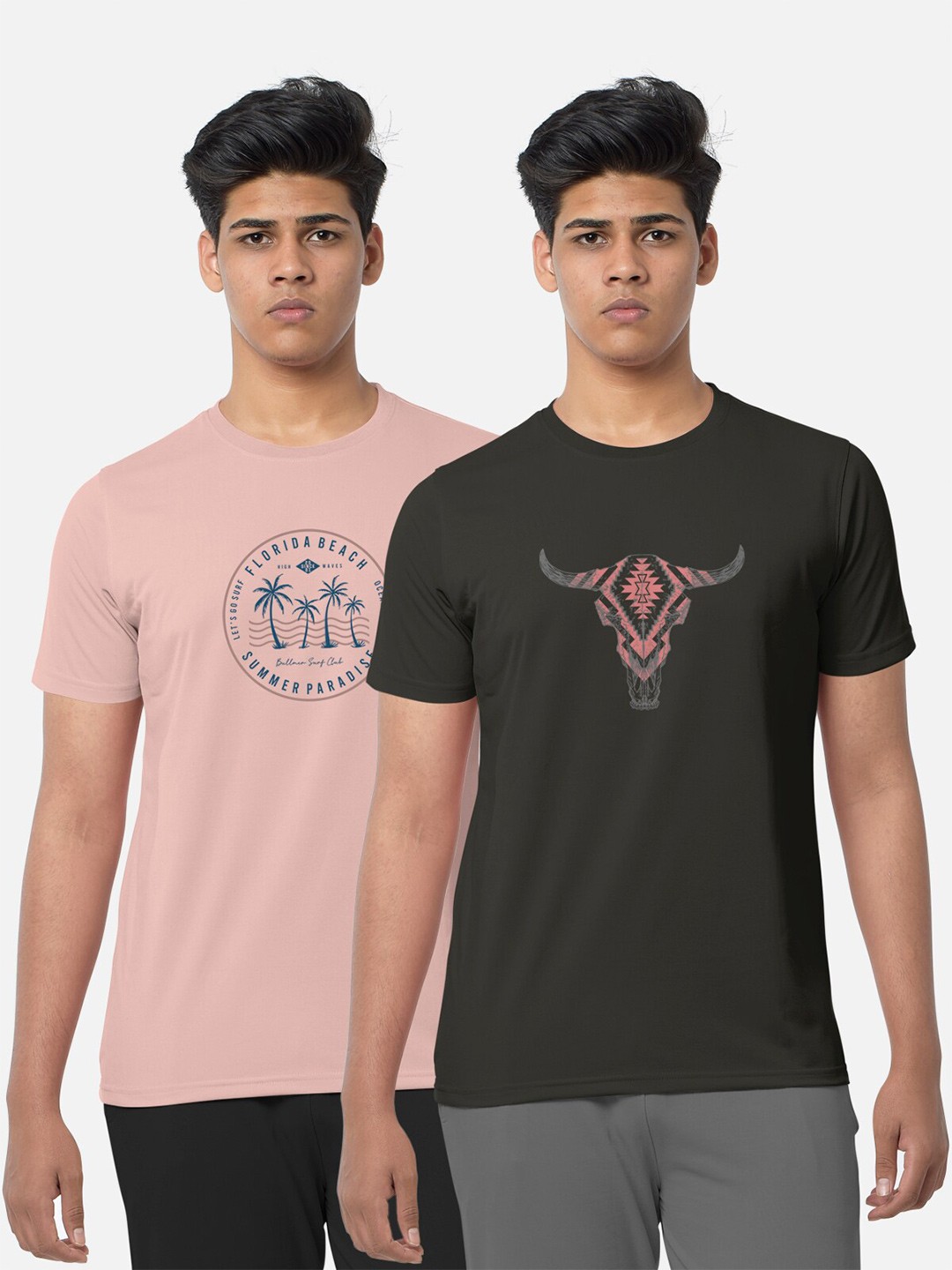 

BULLMER Pack Of 2 Printed Cotton T-shirt, Pink