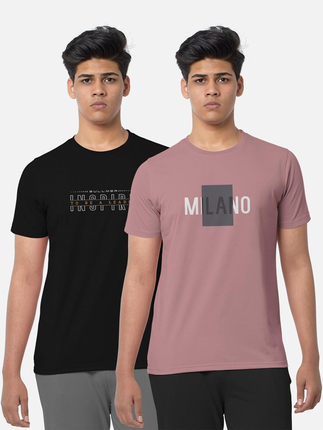 

BULLMER Pack Of 2 Typography Printed Cotton T-shirt, Black