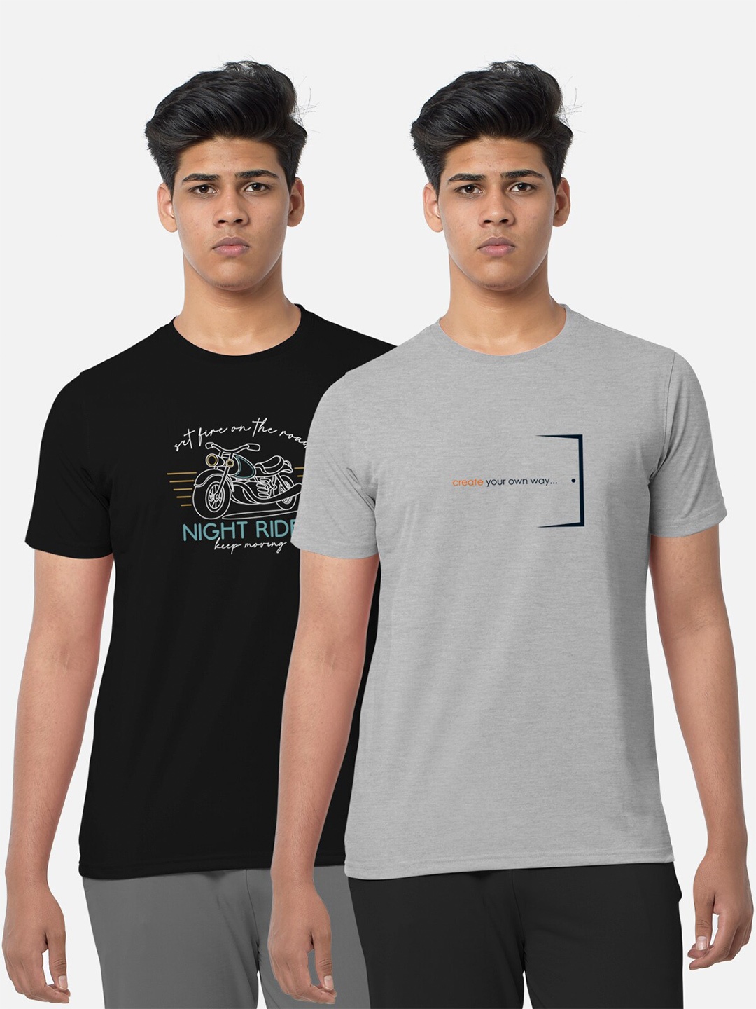 

BULLMER Pack Of 2 Graphic Printed T-shirt, Black