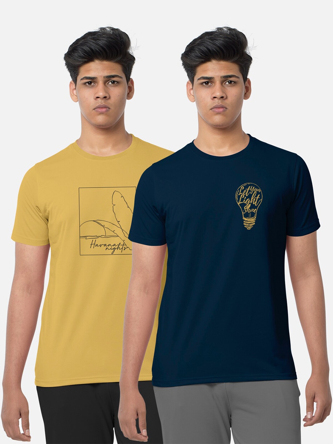 BULLMER Pack Of 2 Printed T-shirt, Mustard