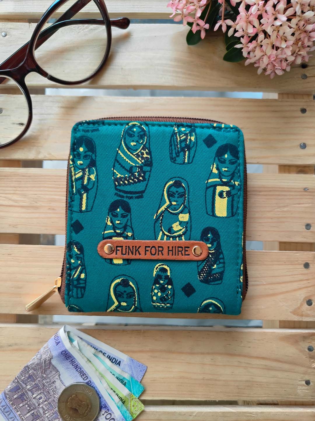 

Funk For Hire Women Printed Zip Around Wallet, Sea green