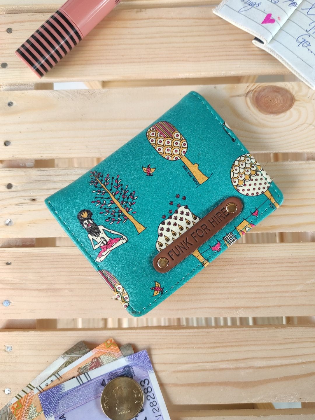 

Funk For Hire Printed PU Water Resistant Two Fold Wallet, Teal