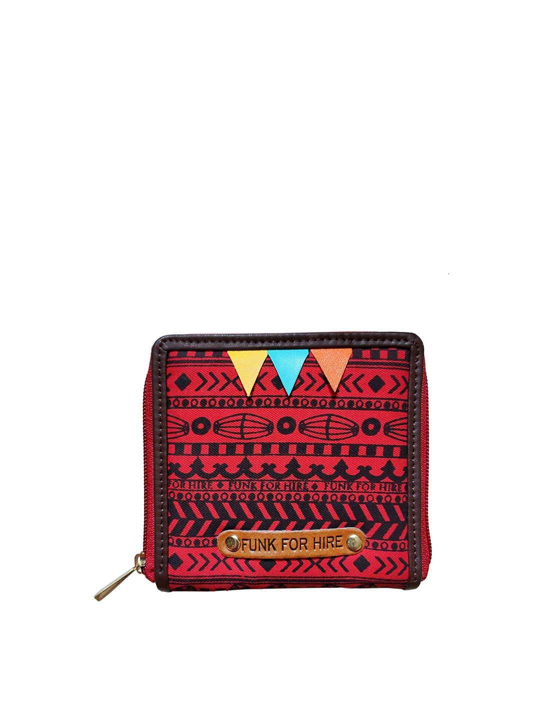 

Funk For Hire Women Printed Canvas Zip Around Wallet, Red