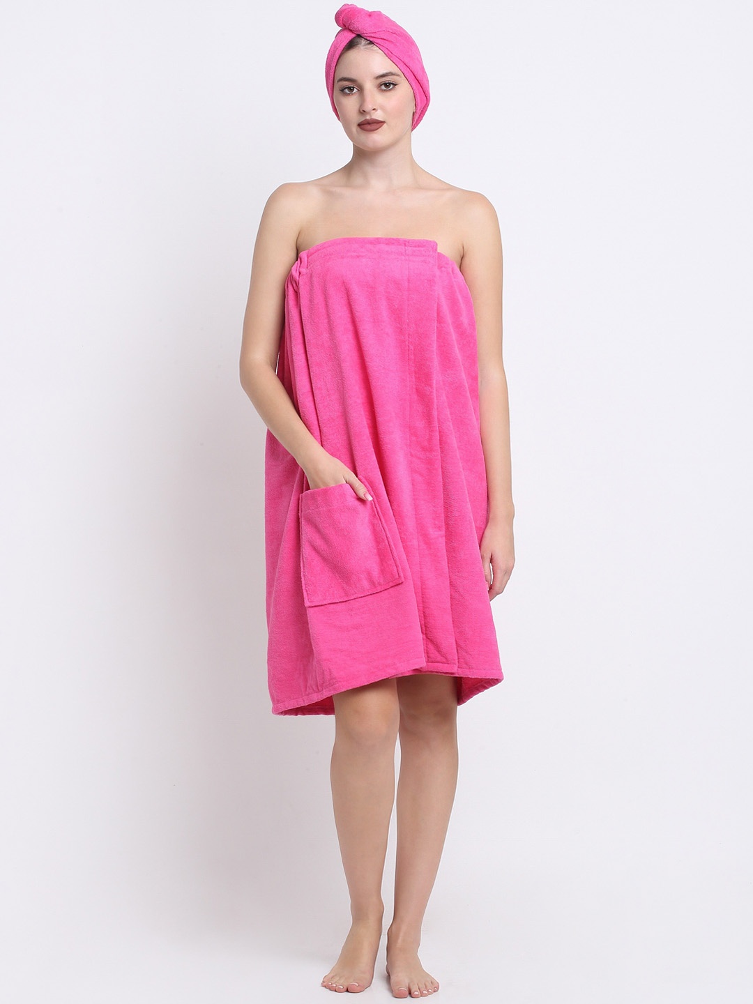 

Creeva Luxury Fuchsia Pink 380 GSM Highly Absorbent Pure Cotton Bath Wrap Towel Robe