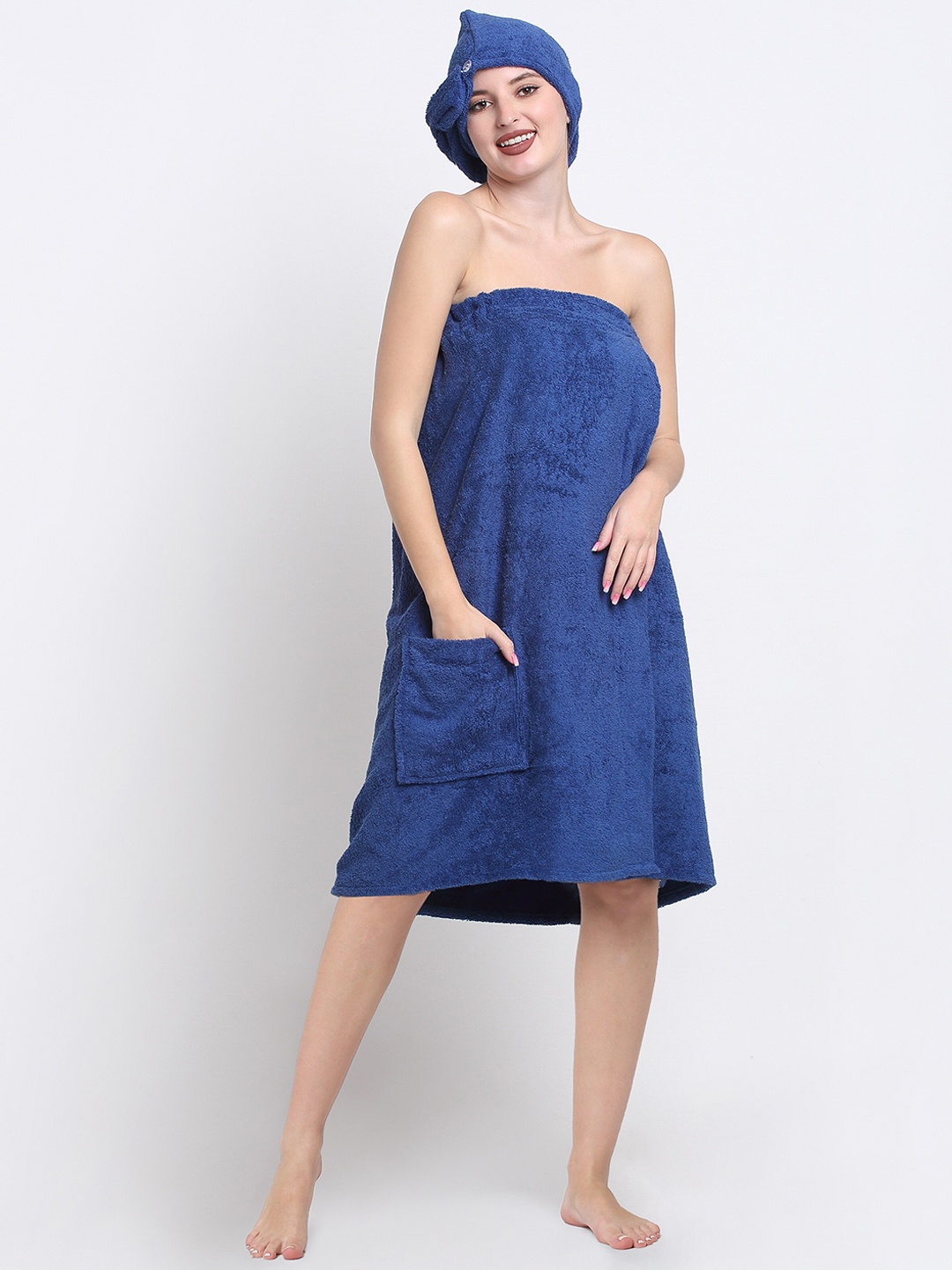 

Creeva Luxury Women Blue 380 GSM Highly Absorbent Pure Cotton Bath Wrap Towel Robe