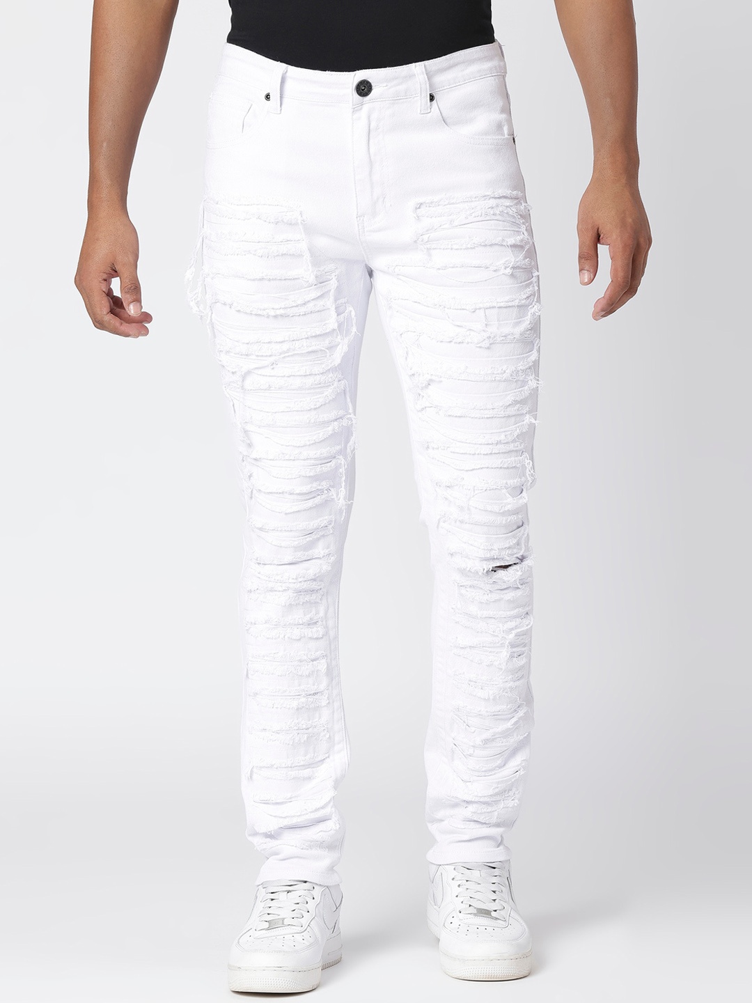 

WAIMEA Men Skinny Fit Mildly Distressed Stretchable Jeans, White
