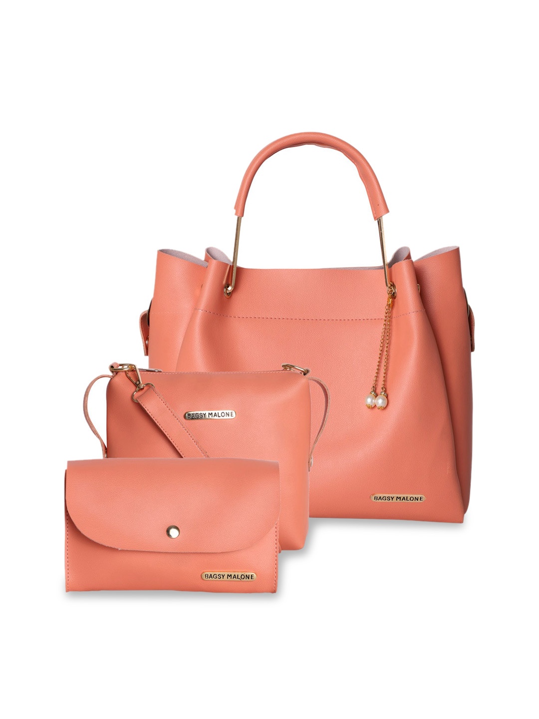

Bagsy Malone Pack of 3 Bucket Shoulder Bag with Tasselled, Peach