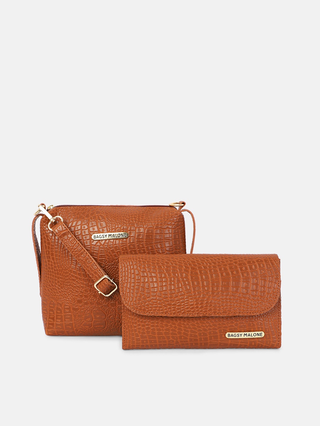 

Bagsy Malone Set Of 2 Textured PU Structured Sling Bag & Clutch, Tan