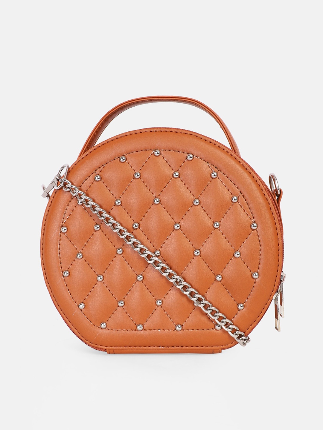 

Bagsy Malone Textured PU Water Resistant Structured Sling Bag With Quilted, Rust