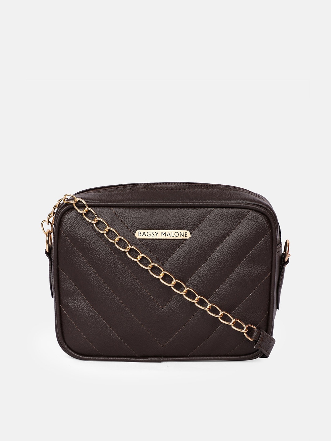 

Bagsy Malone Textured PU Water Resistant Structured Sling Bag, Brown