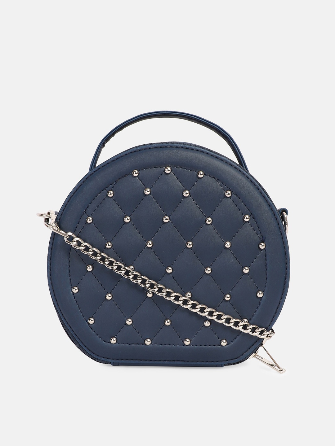 

Bagsy Malone Embellished Half Moon Sling Bag with Quilted, Blue