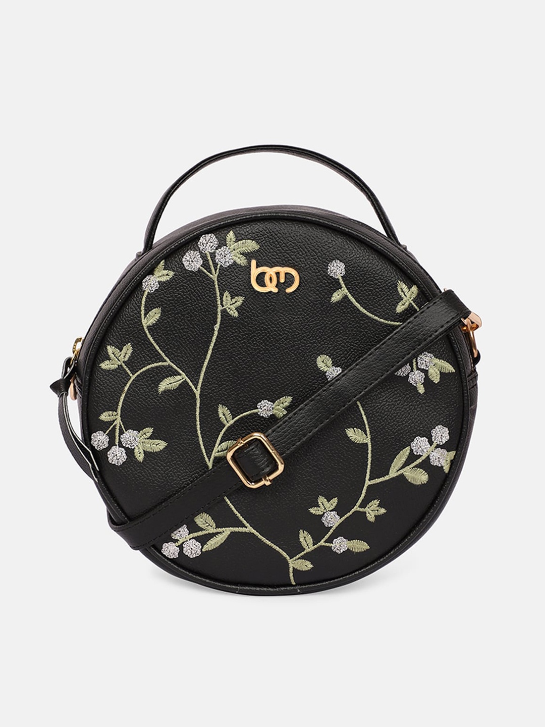 

Bagsy Malone Women Floral Embroidered PU Half Moon Sling Bag, Charcoal