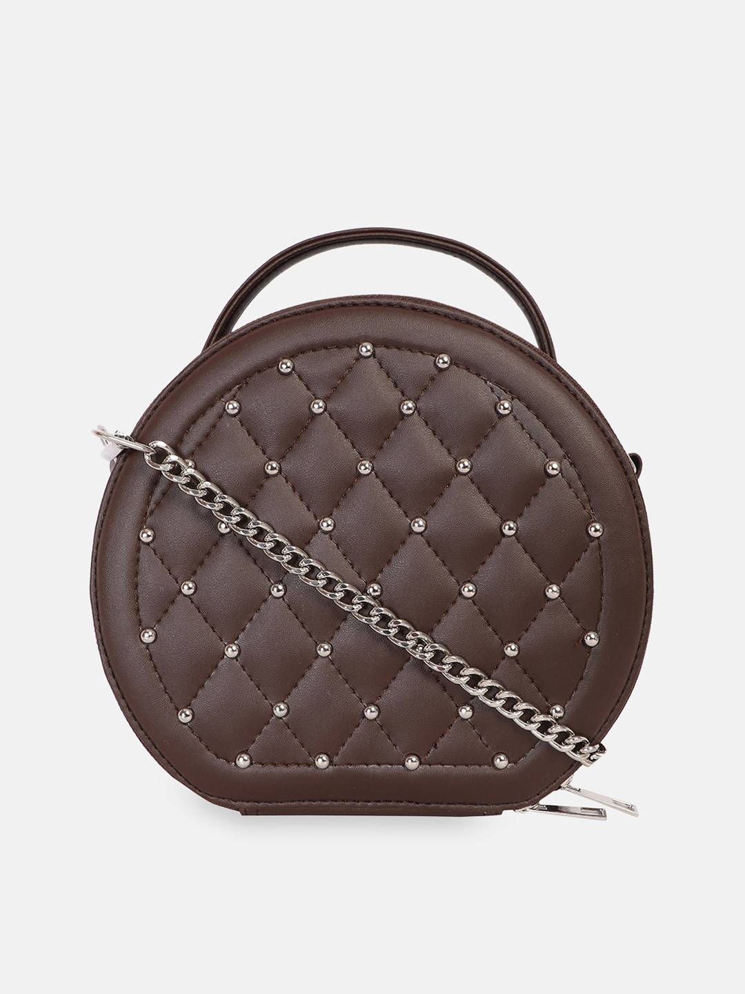 

Bagsy Malone Women Embellished Quilted Sling Bag, Brown