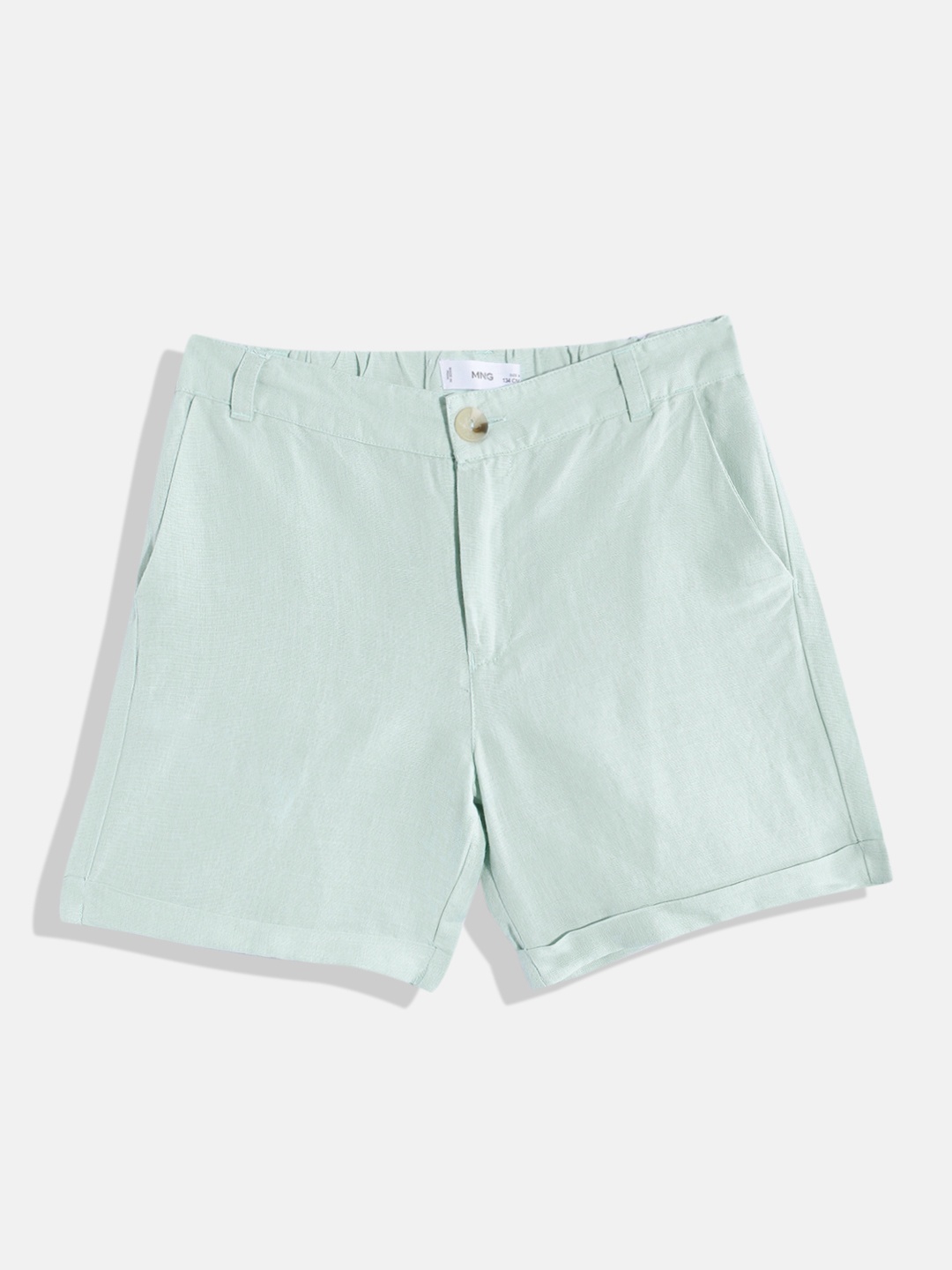 

Mango Kids Boys High-Rise Linen Shorts, Sea green