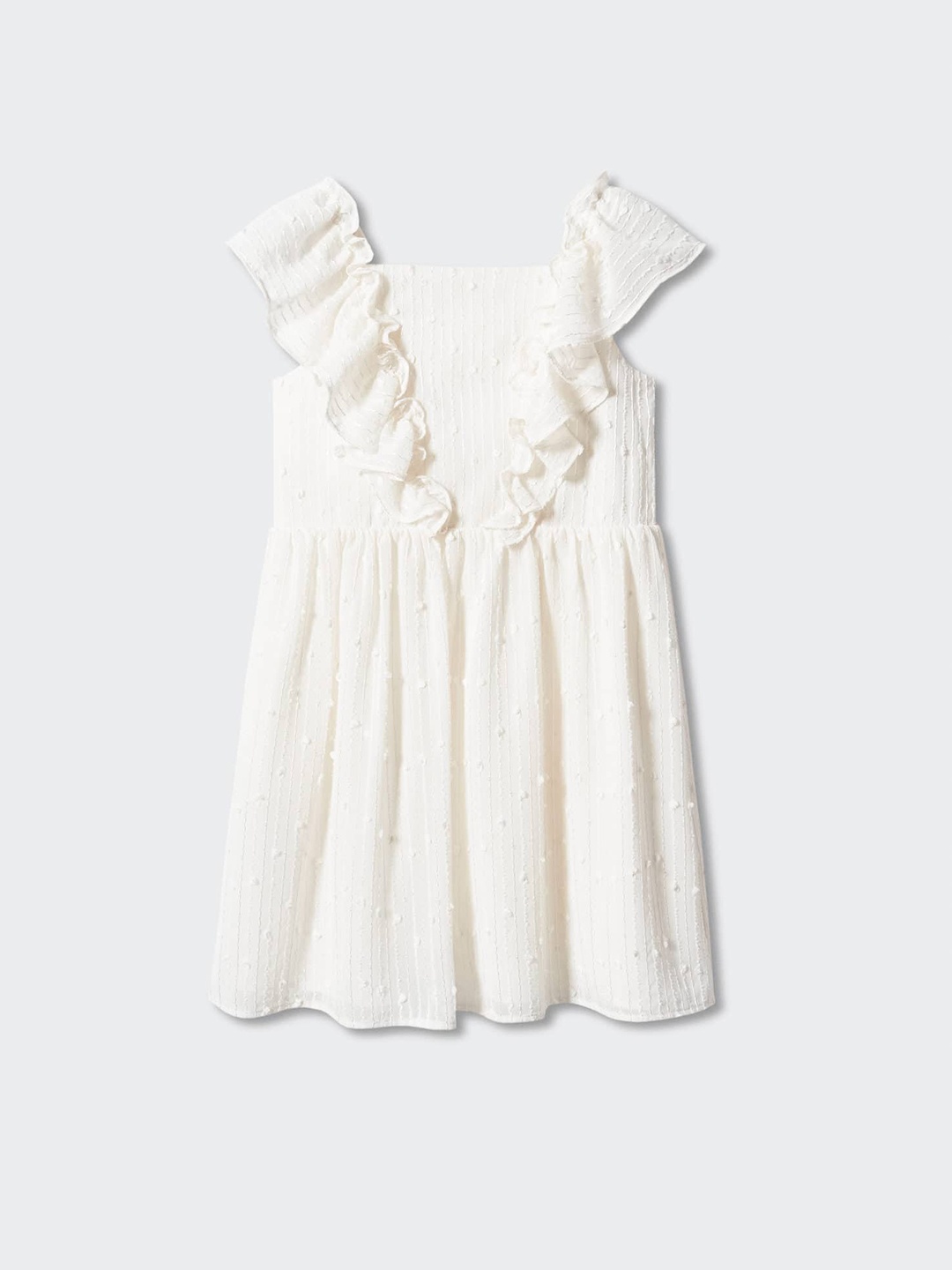 

Mango Kids Girls Self-Striped Ruffled Detail Fit & Flare Dress, Off white