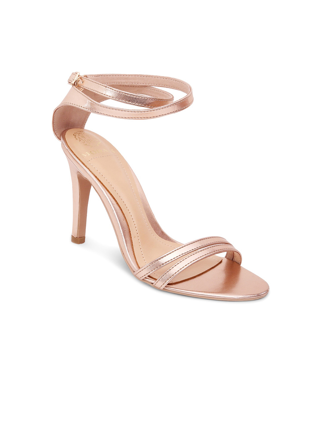 

MODA-X Open Toe Stiletto Heels With Ankle Loop, Rose gold