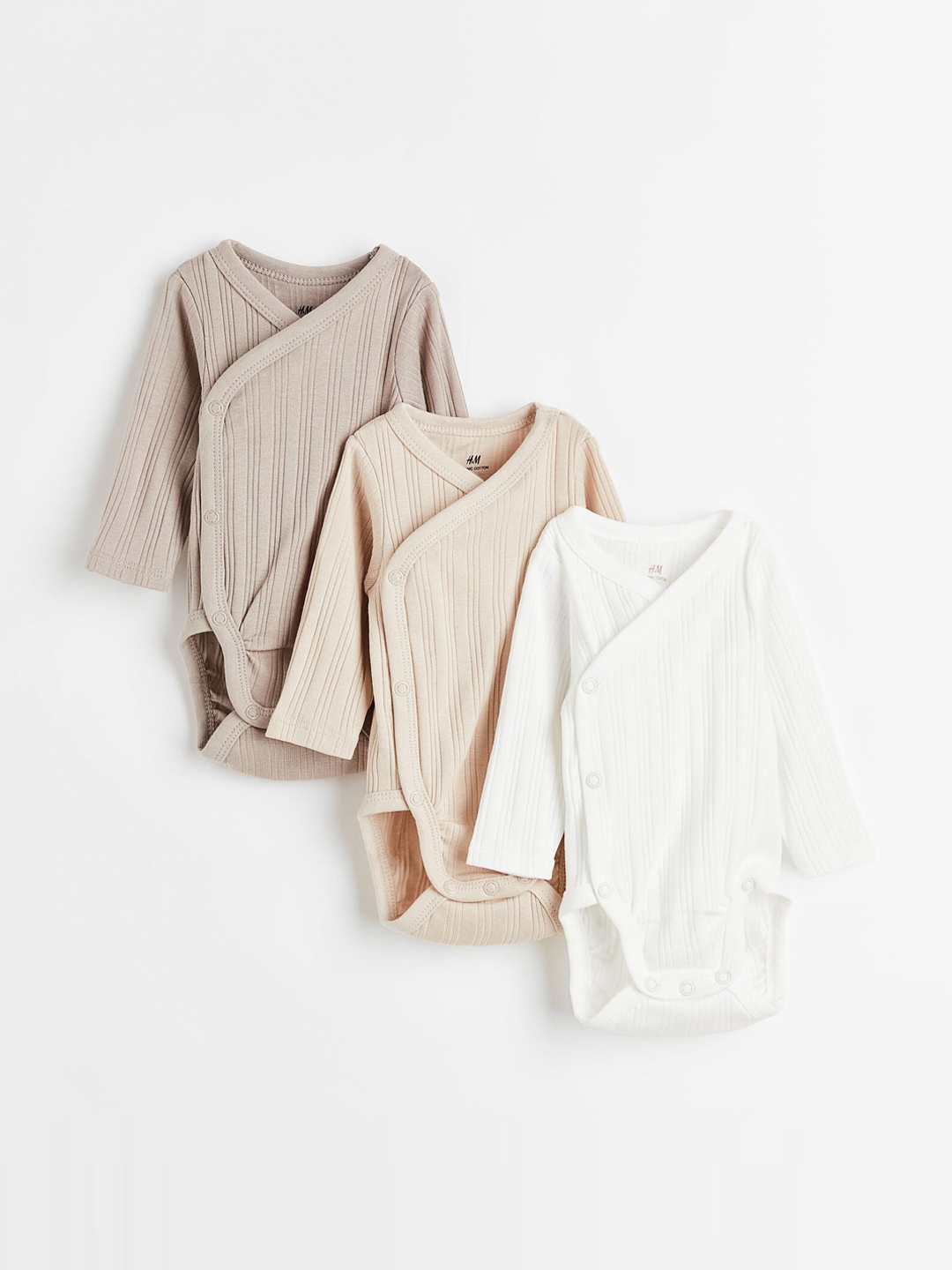 

H&M Infant Girls 3-Pack Pure Cotton Wrapover Bodysuits, Beige