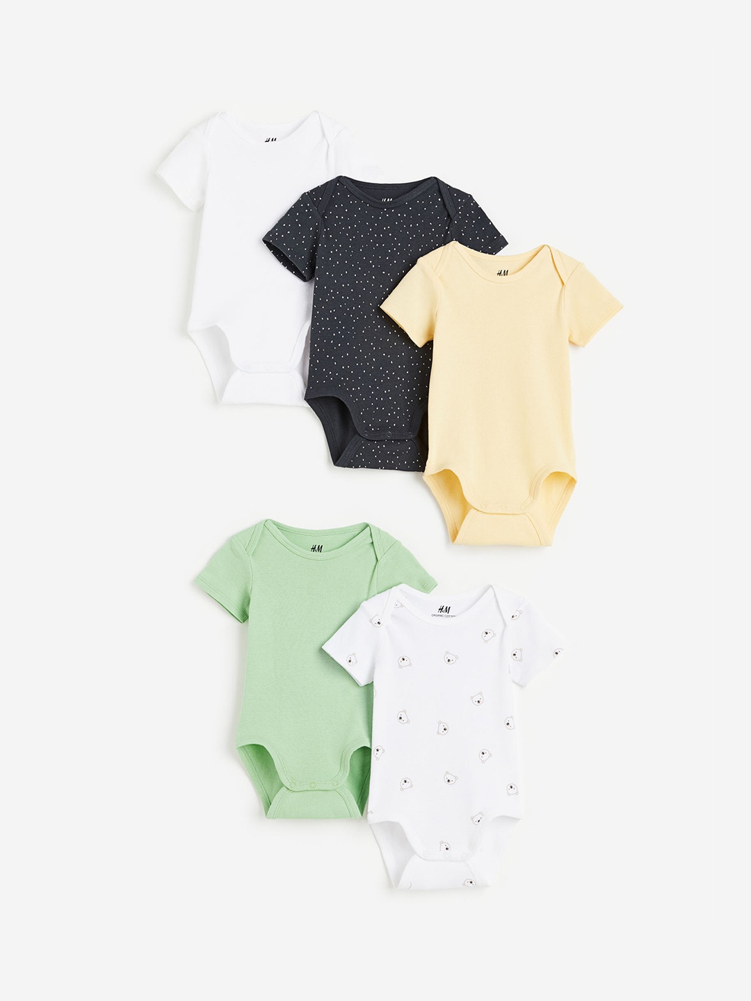 

H&M Boys 5-Pack Pure Cotton Bodysuits, Green