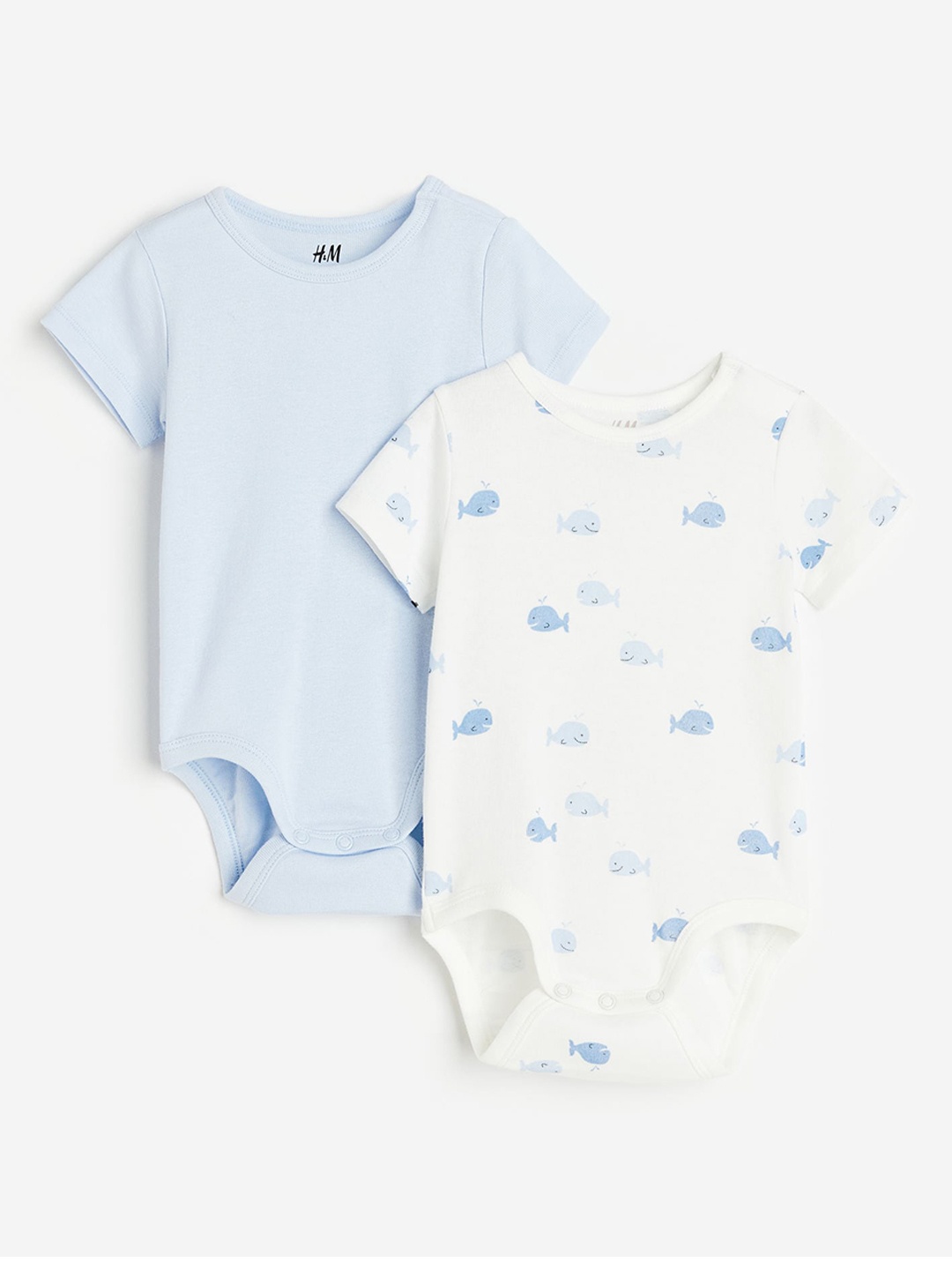 

H&M Boys 2-Pack Short-Sleeved Pure Cotton Bodysuits, Blue