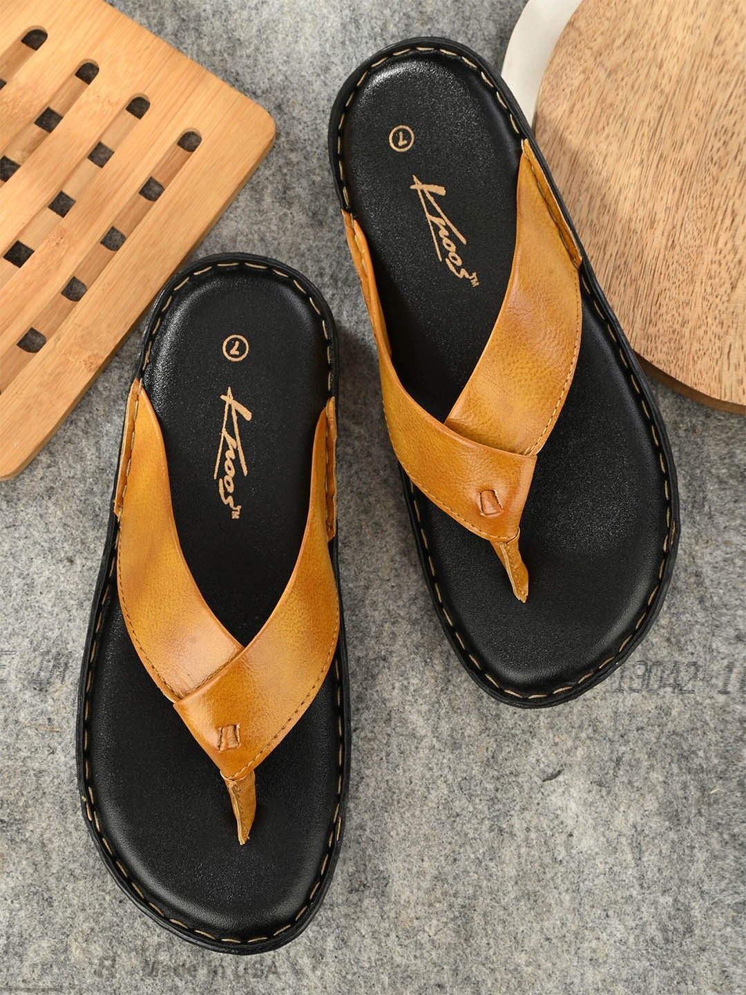 

knoos Men Textured Slip-On Comfort Sandals, Tan
