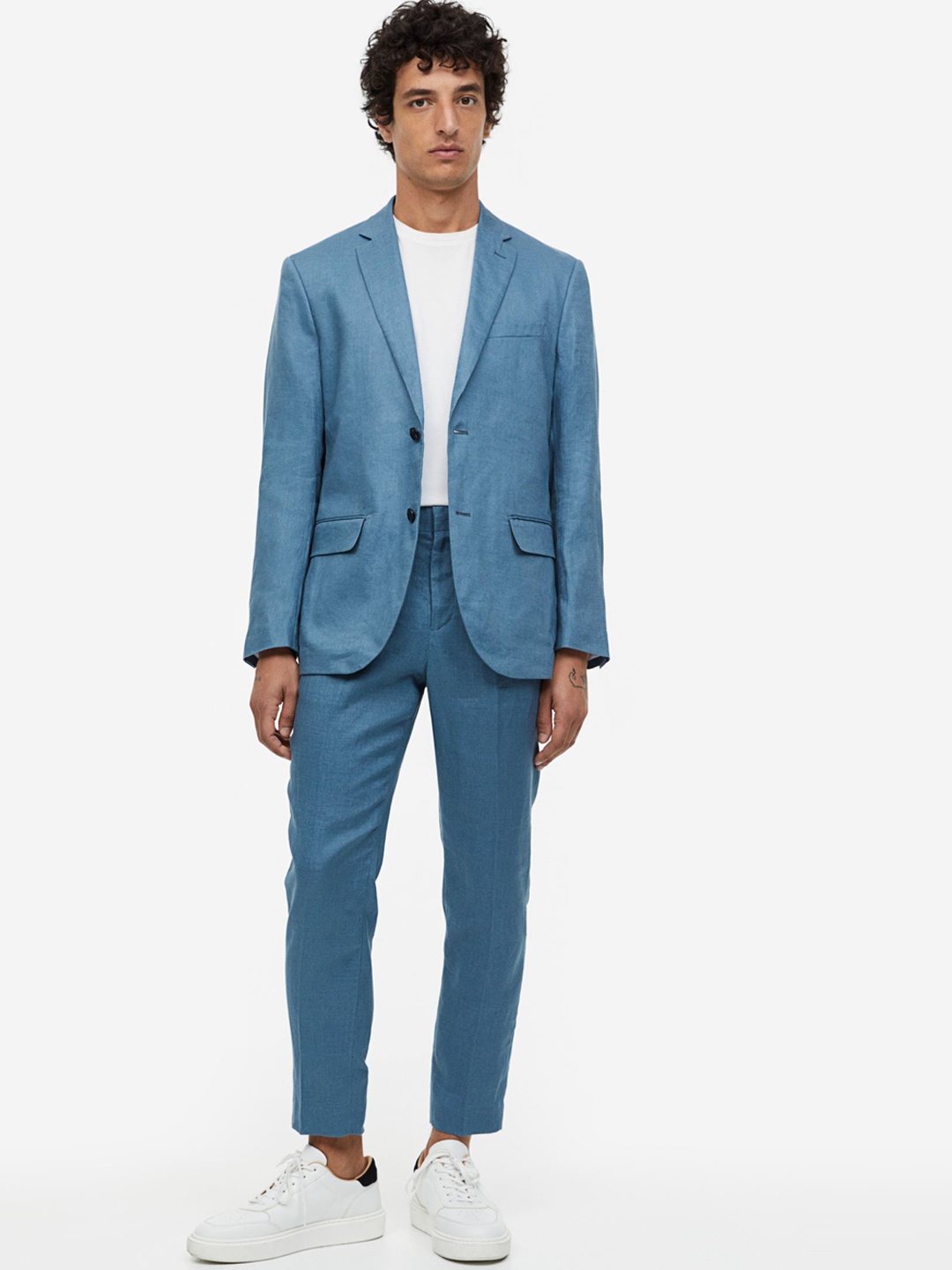 

H&M Men Slim Fit Linen Suit Trousers, Blue