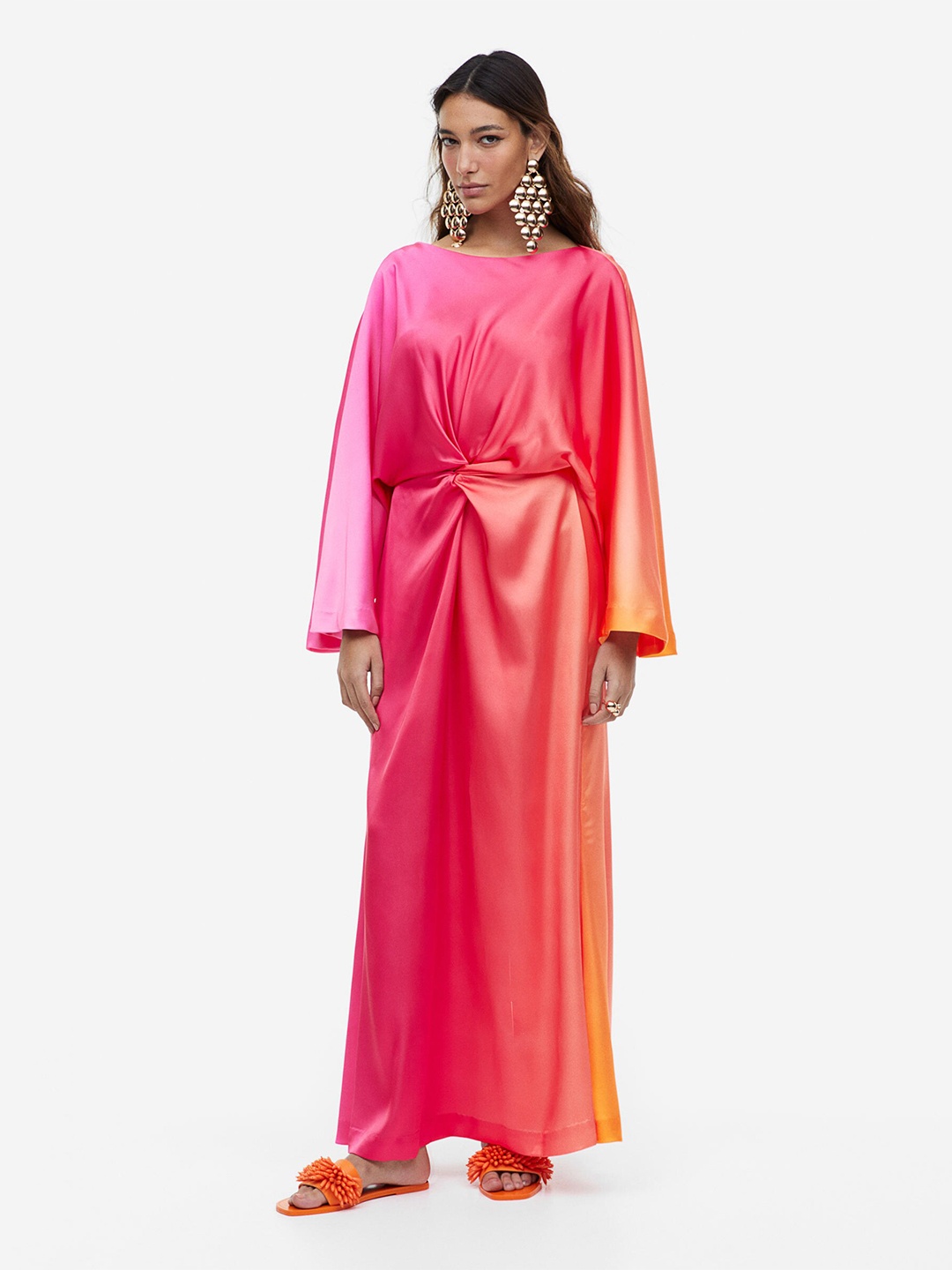 

H&M Knot-Detail Satin Dress, Pink