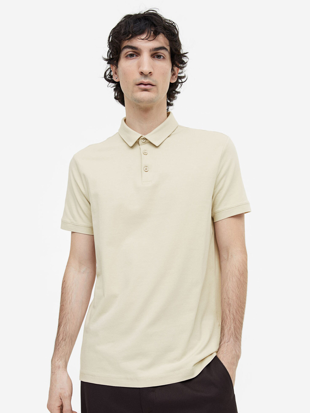 

H&M Men Slim Fit Polo Shirt, Beige