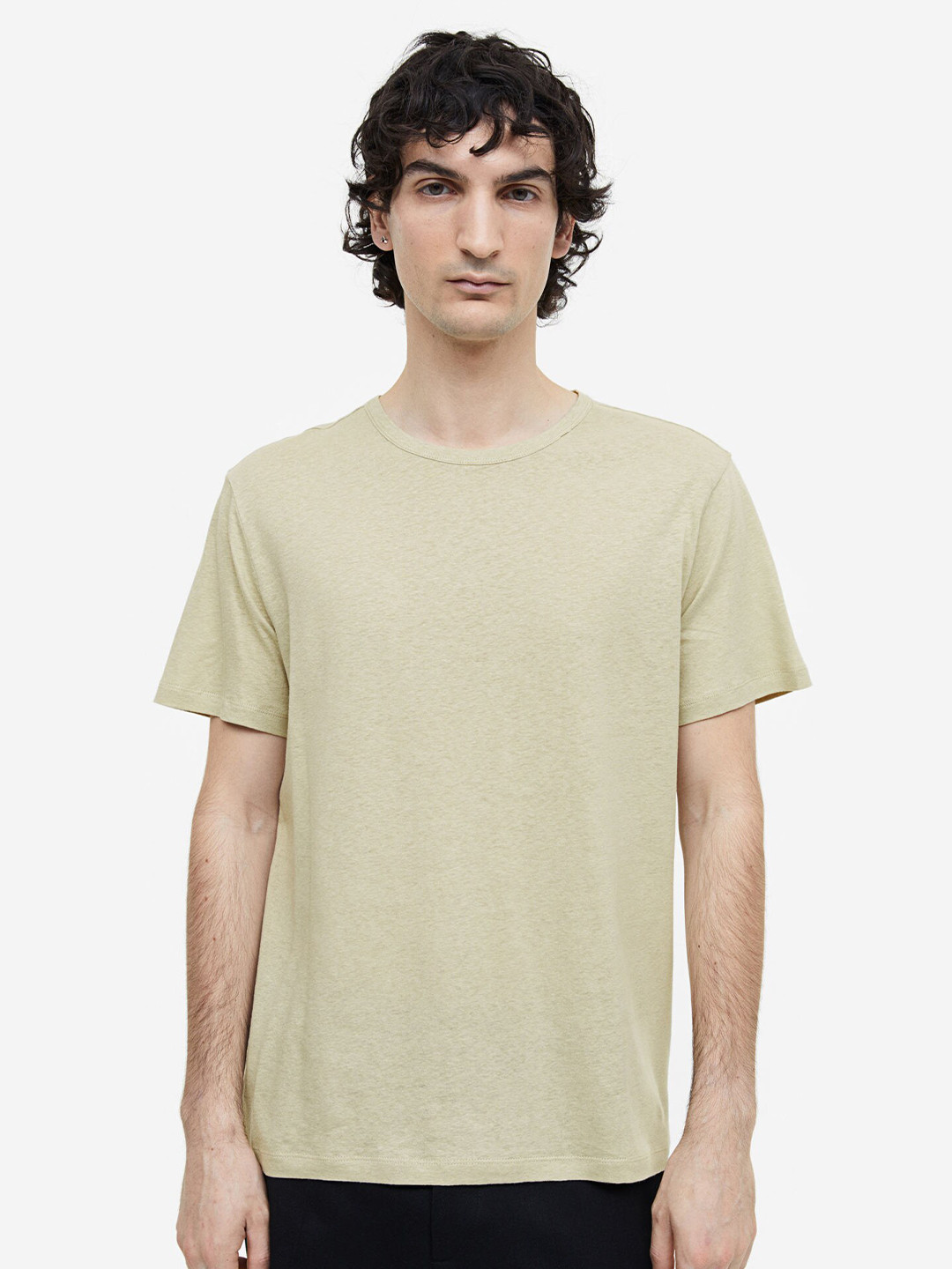 

H&M Regular Fit Linen-Blend T-Shirt, Beige