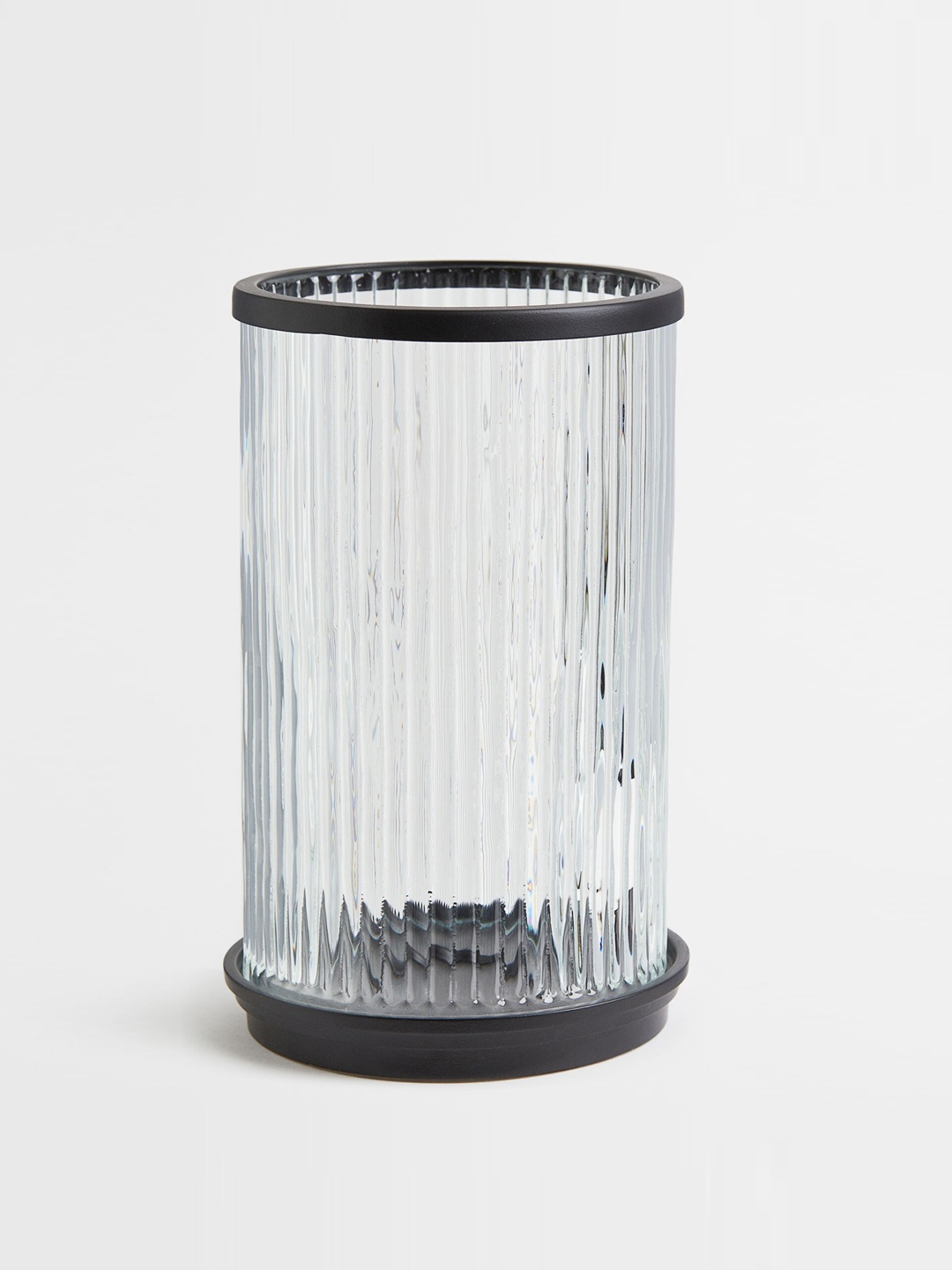 

H&M Black Large Candle Holder In Clear Fluted Glass
