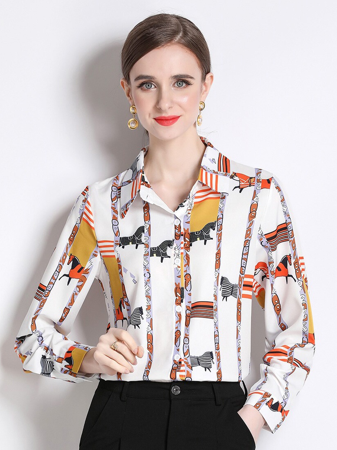 JC Collection Striped Spread Collar Casual Shirt, White