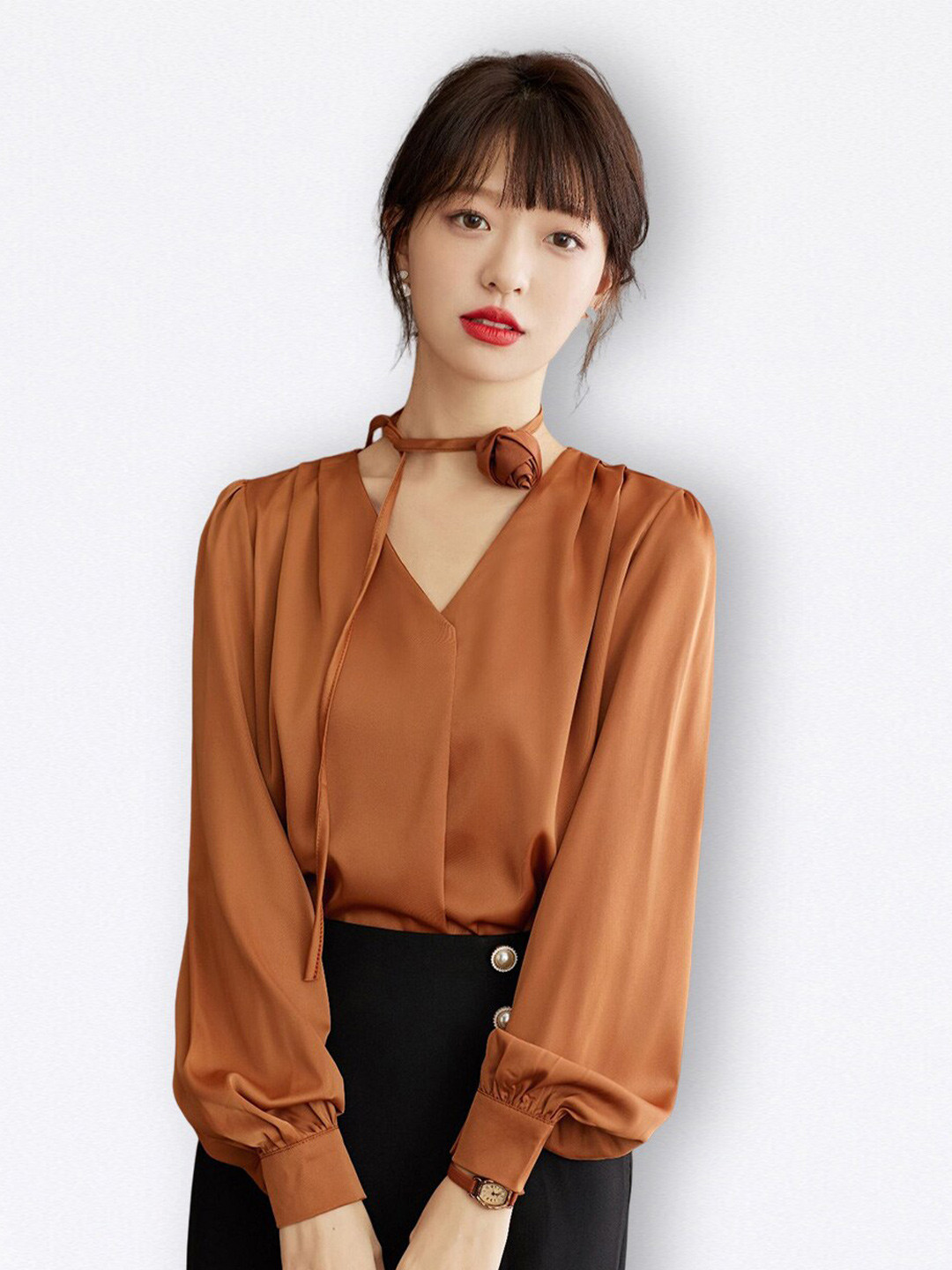 

JC Collection V-Neck Casual Shirt, Orange
