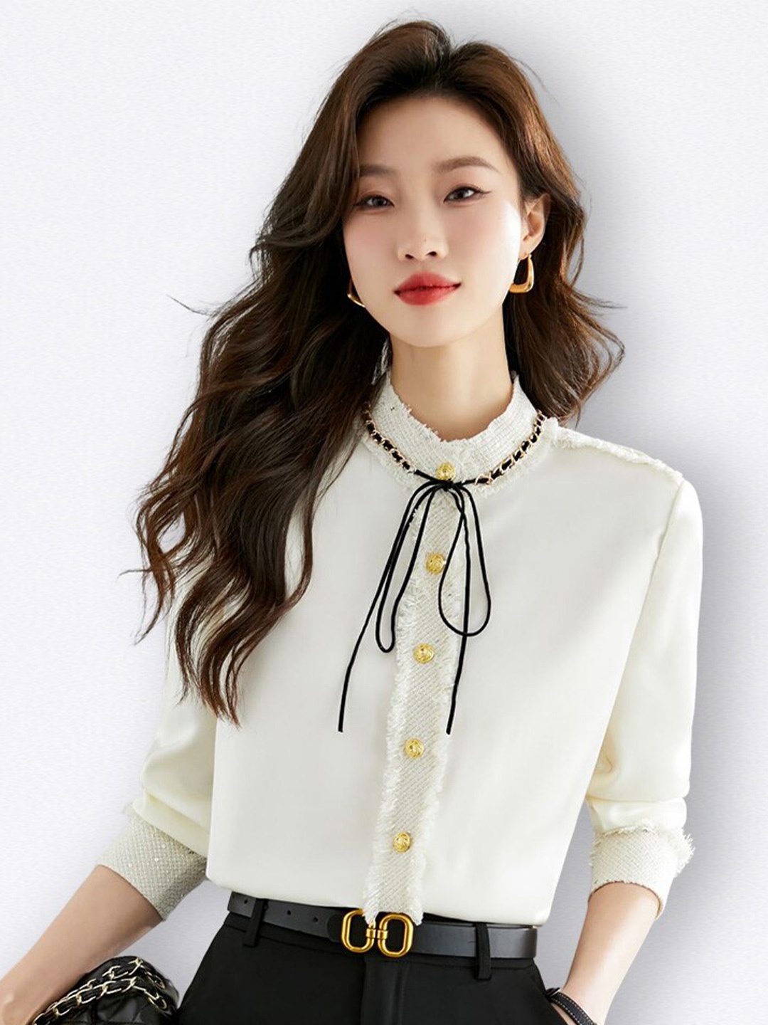 

JC Collection Mandarin Collar Casual Shirt, Off white