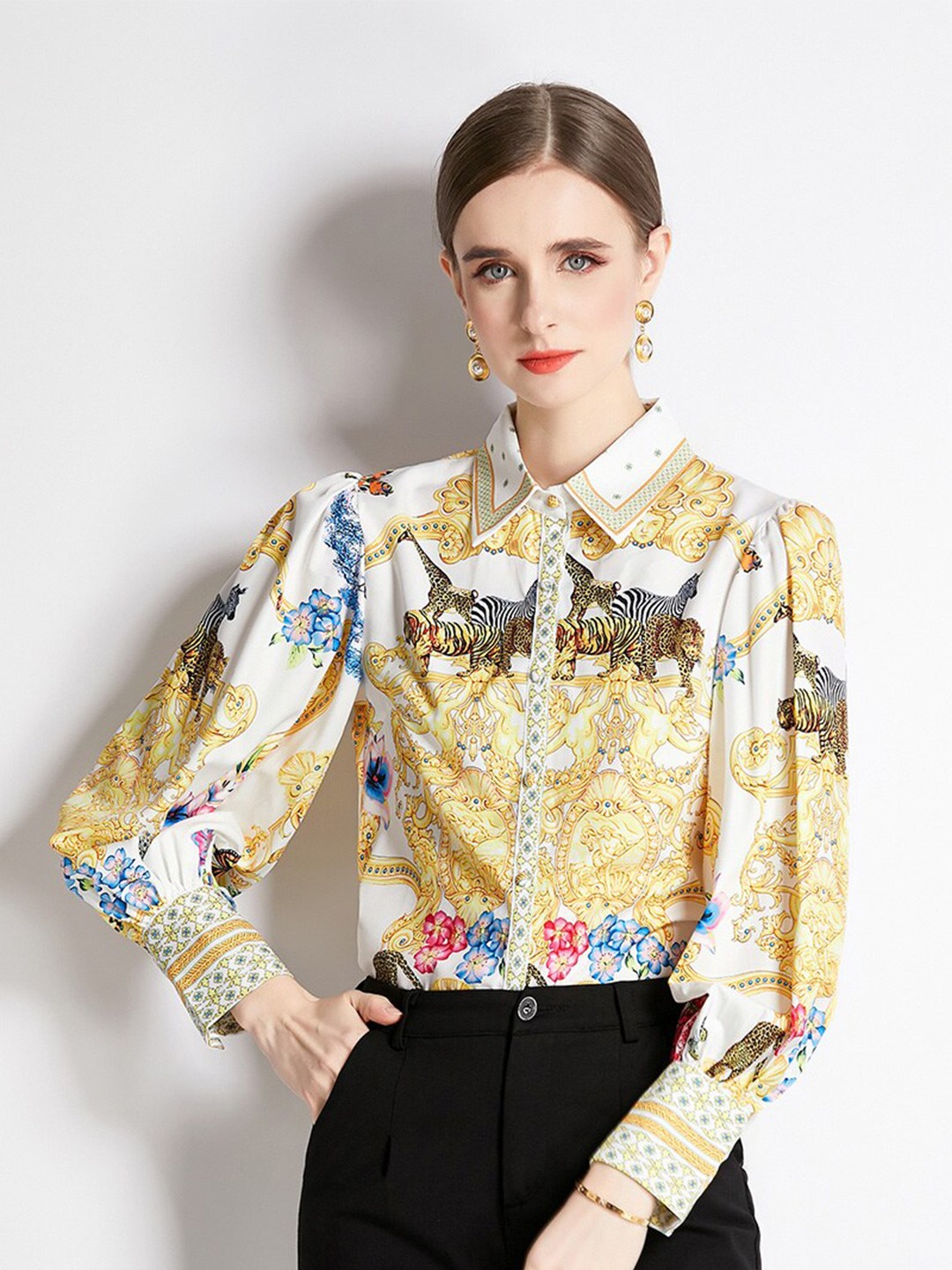 

JC Collection Women Yellow Floral Printed Casual Shirt