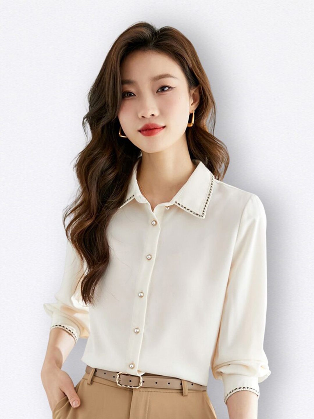 

JC Collection Spread Collar Formal Shirt, Beige