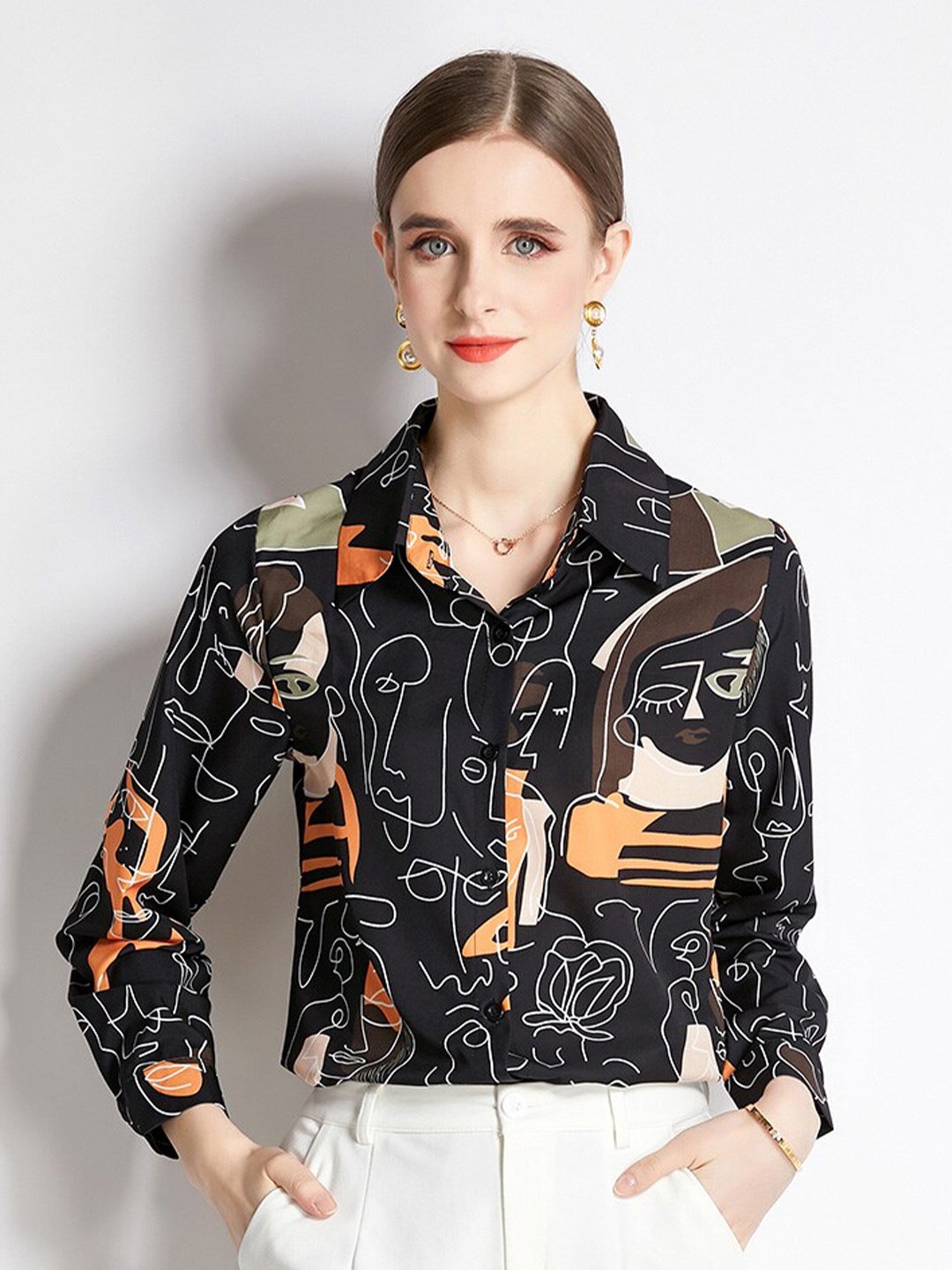 

JC Collection Printed Spread Collar Casual Shirt, Black