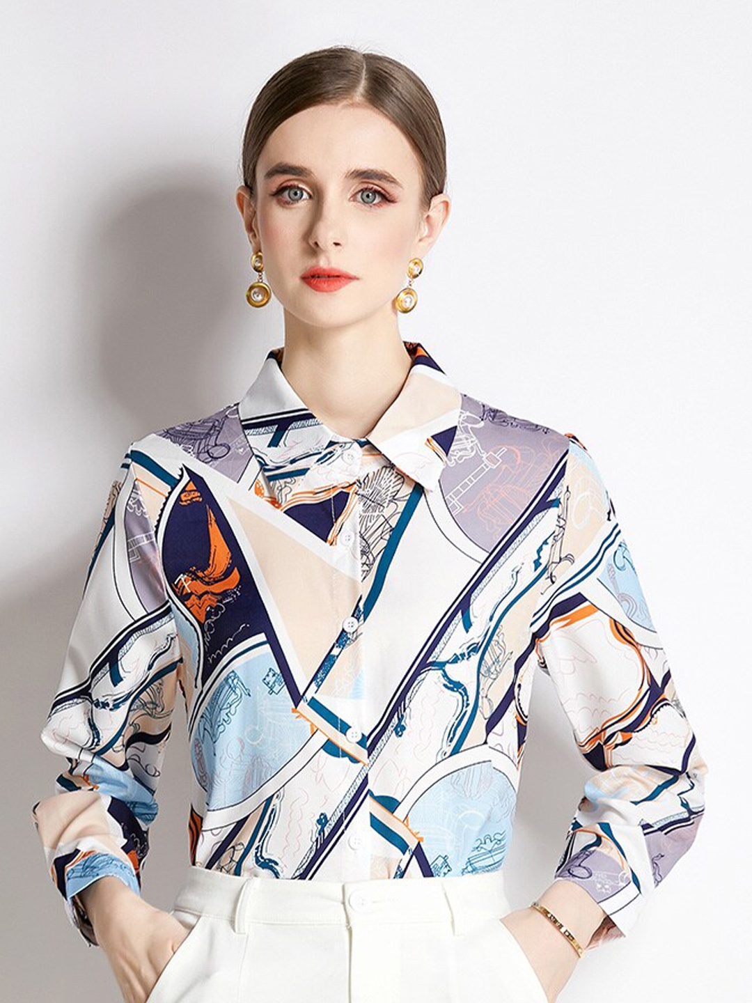 

JC Collection Women Printed Spread Collar Casual Shirt, Blue